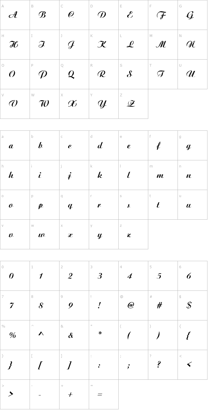 Character Map Ariston Medium Font