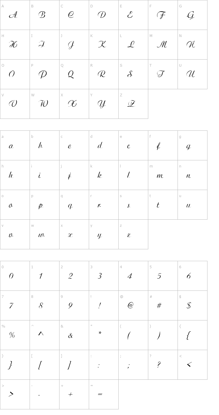 Character Map Ariston Regular Font