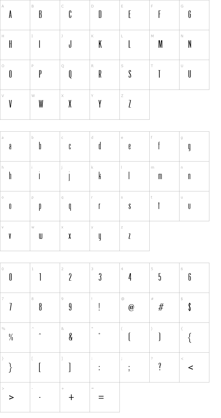 Character Map Arizona Font