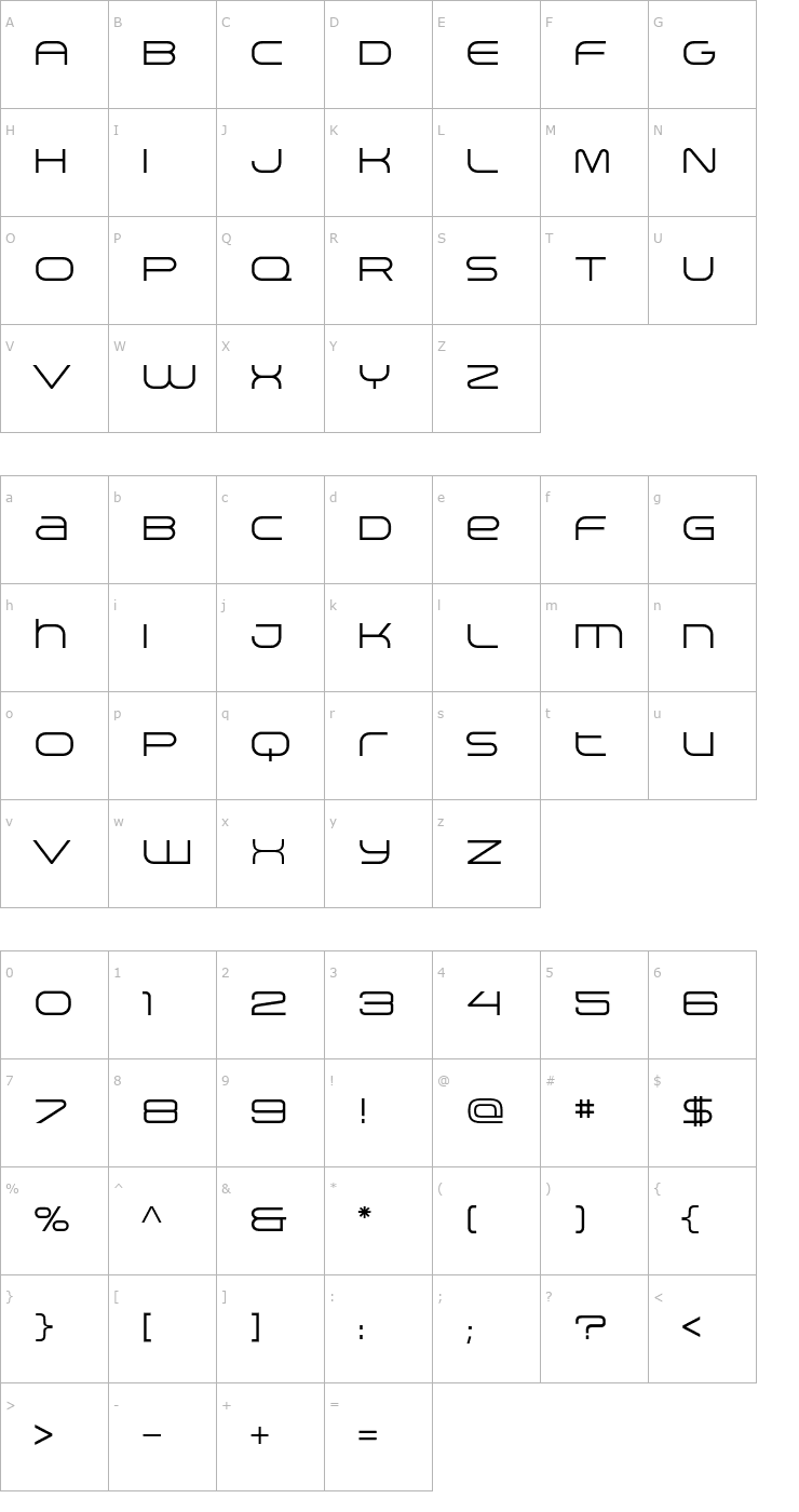 Character Map Arkitech Font