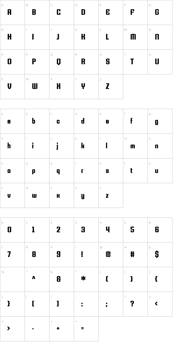 Character Map Armada-BoldCondensed Font