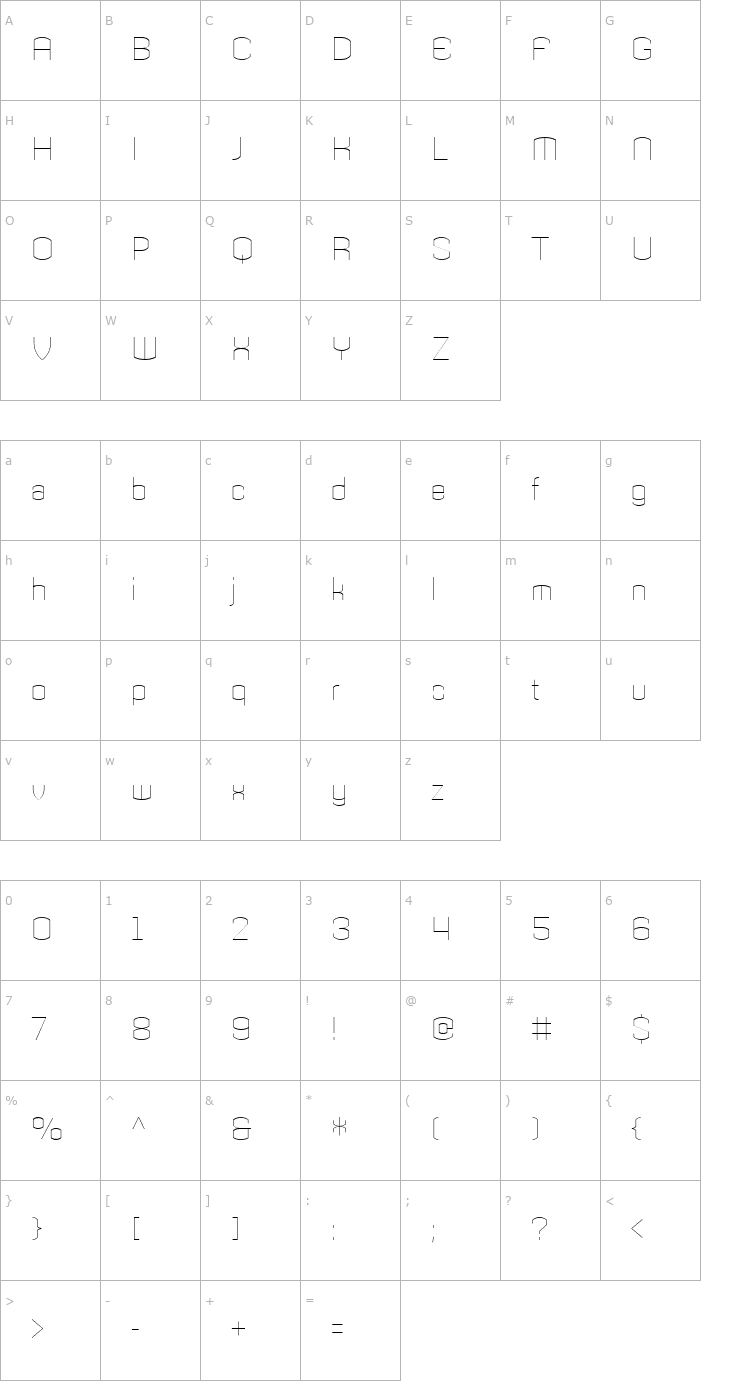 Character Map Armada-Thin Font