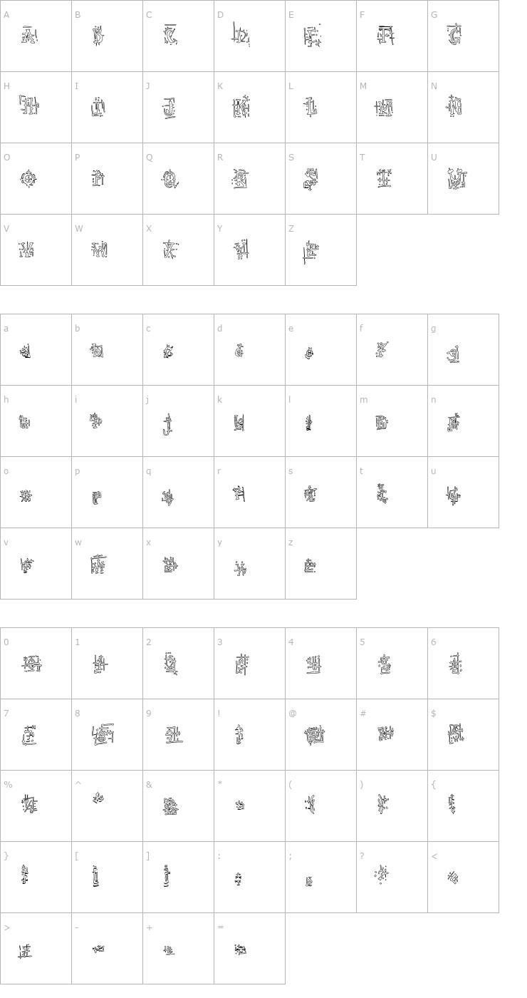Character Map Armaggedon Industrial Hollow Font