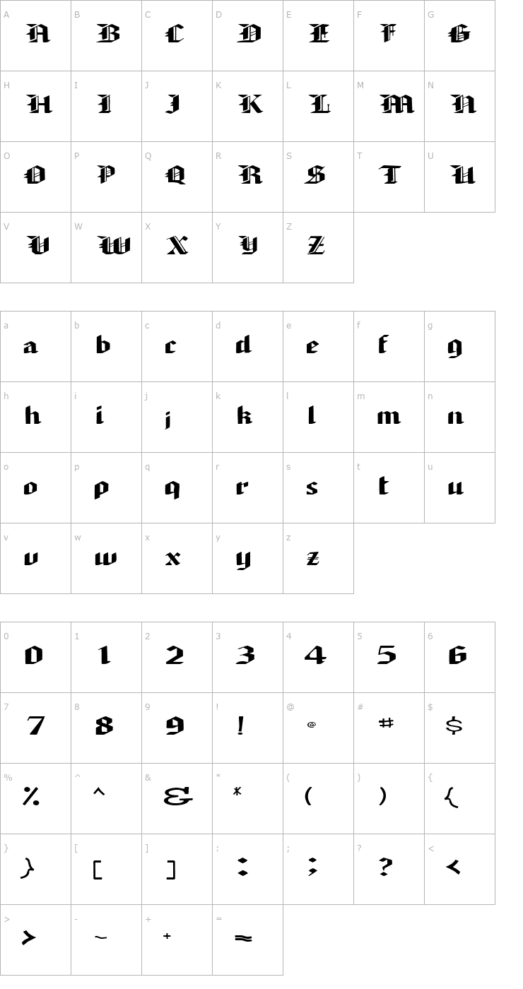 Character Map ArmedaExpandedSSK Bold Font