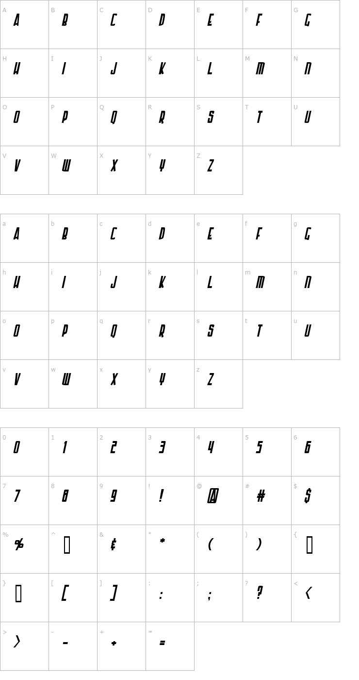 Character Map Armor Piercing Italic Font