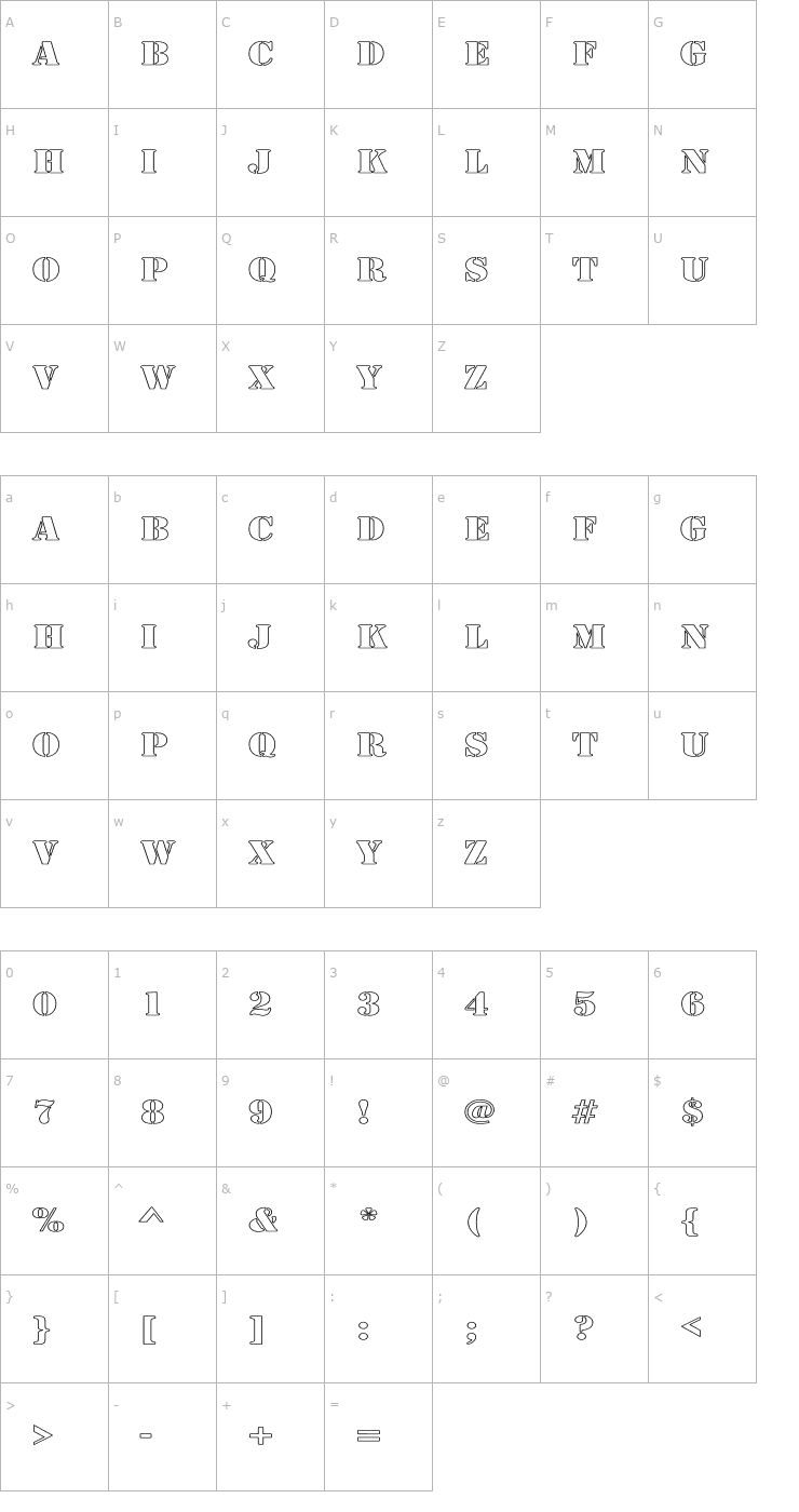 Character Map Army Hollow Wide Font