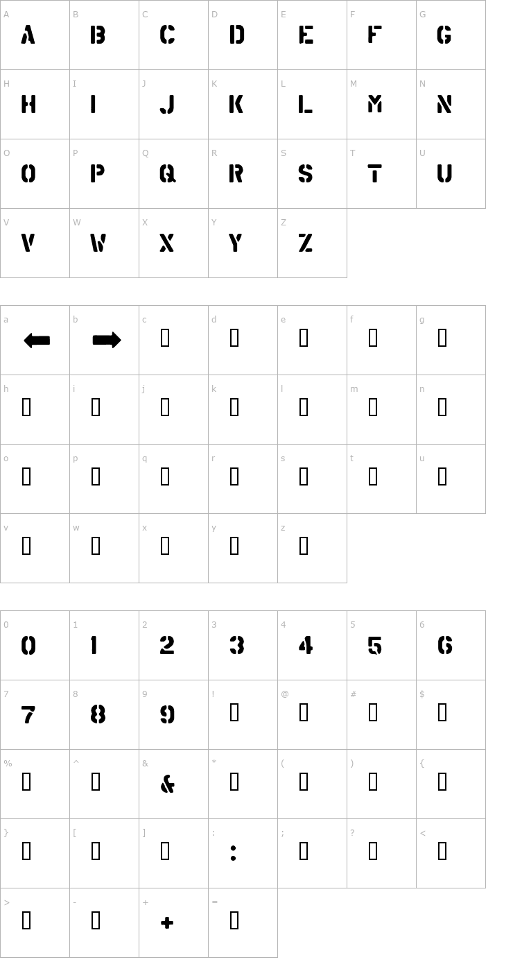 Character Map ArmyStyleA Font