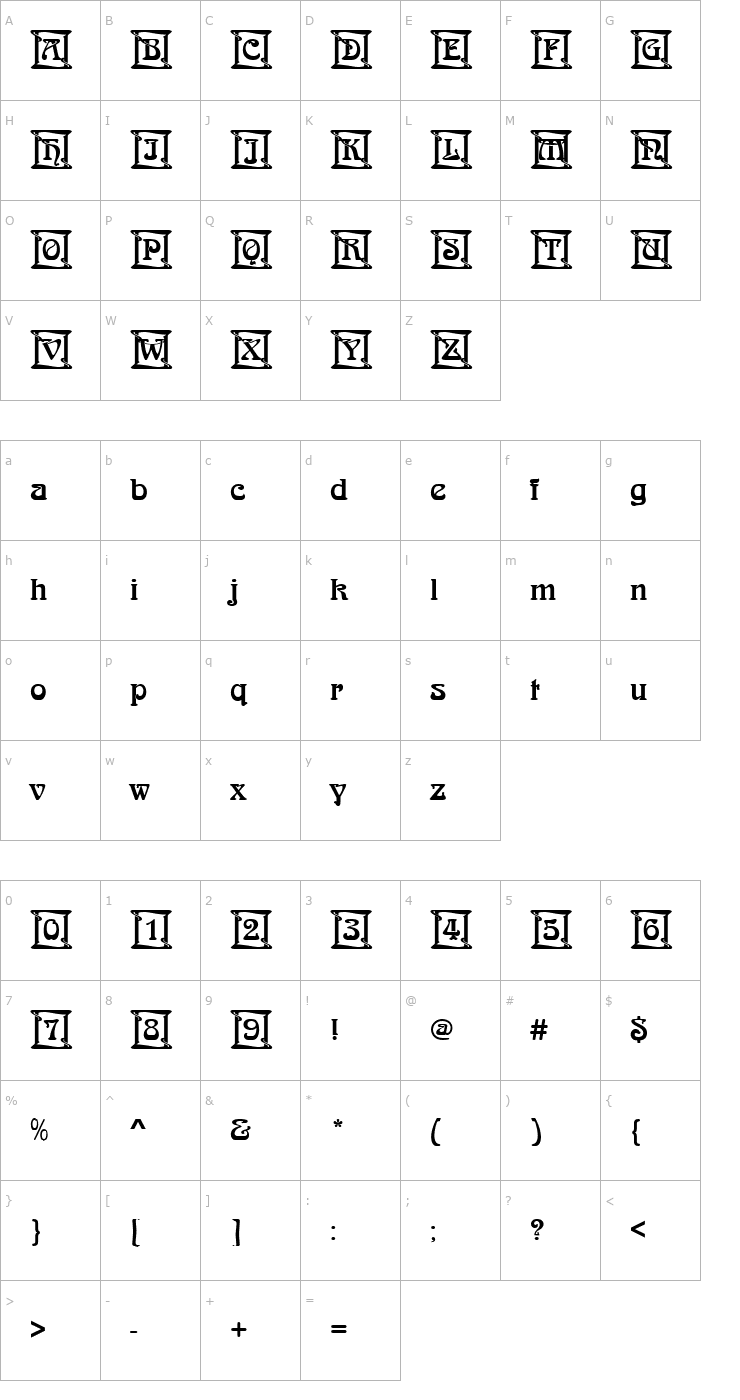 Character Map ArnoldBoeIniD Font