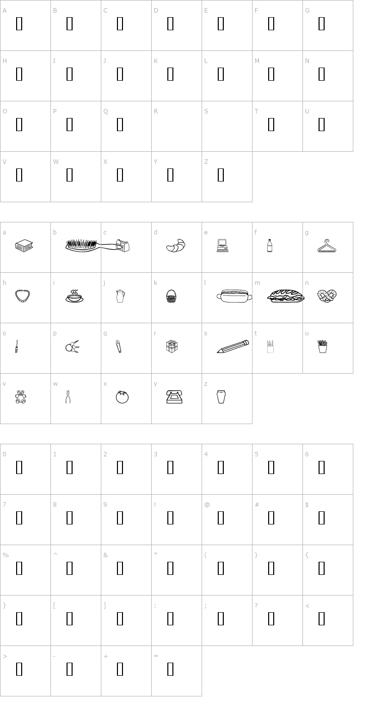 Character Map Around the house Font