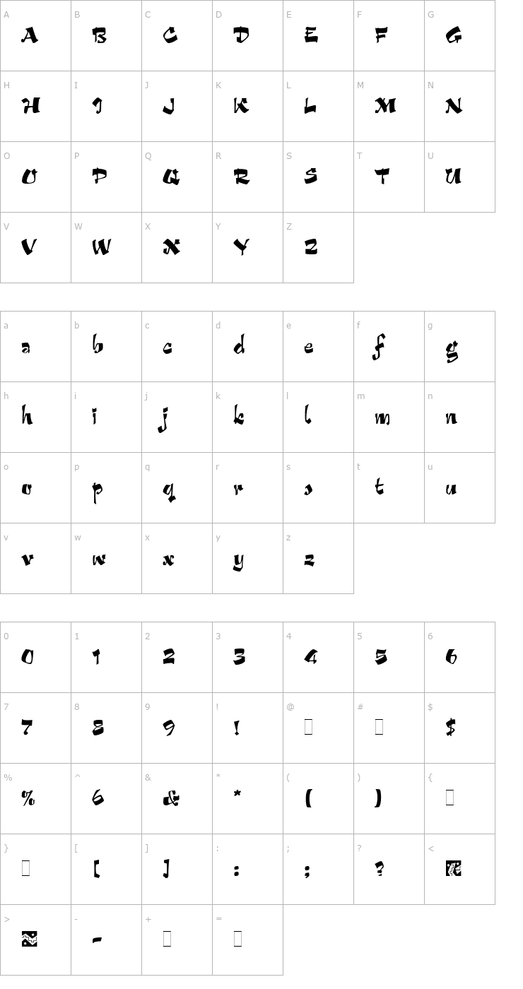Character Map Arriba Plain Font