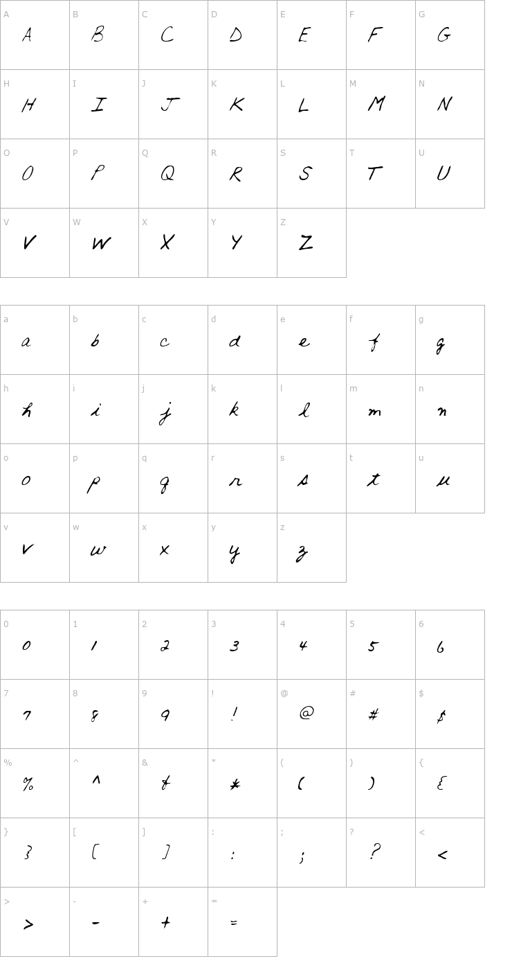Character Map ArronsHand Italic Font