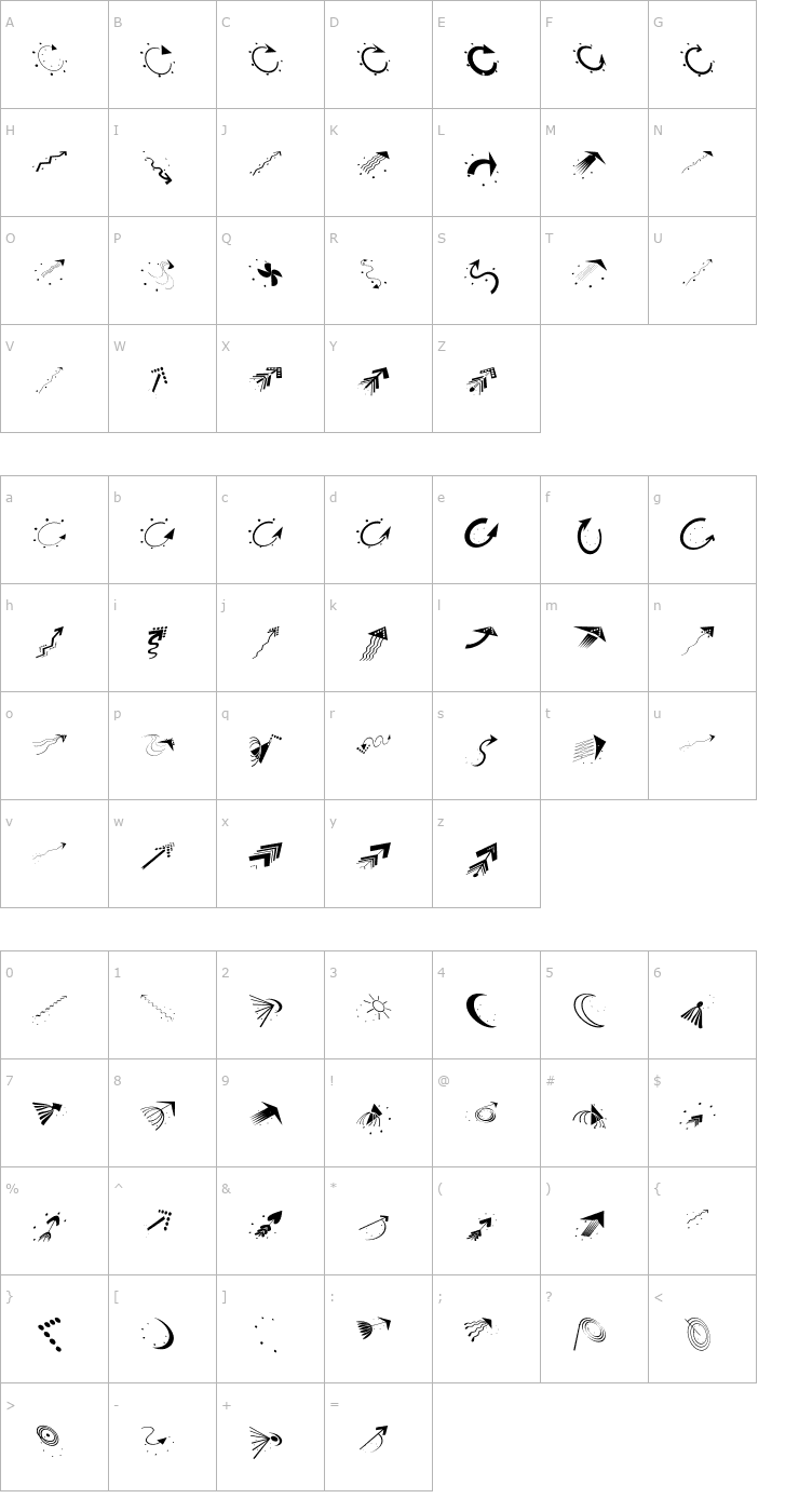 Character Map ArrowbixTwoUp Font