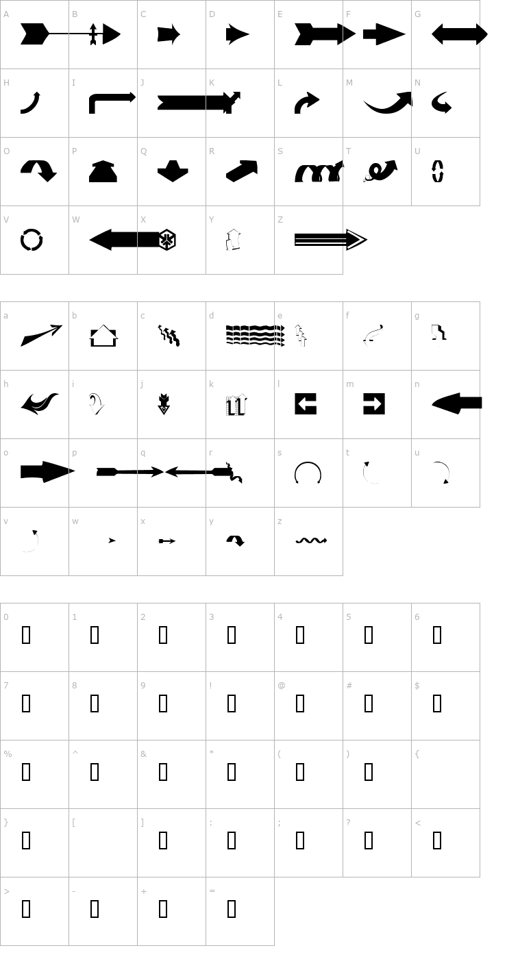 Character Map Arrows#1 Font