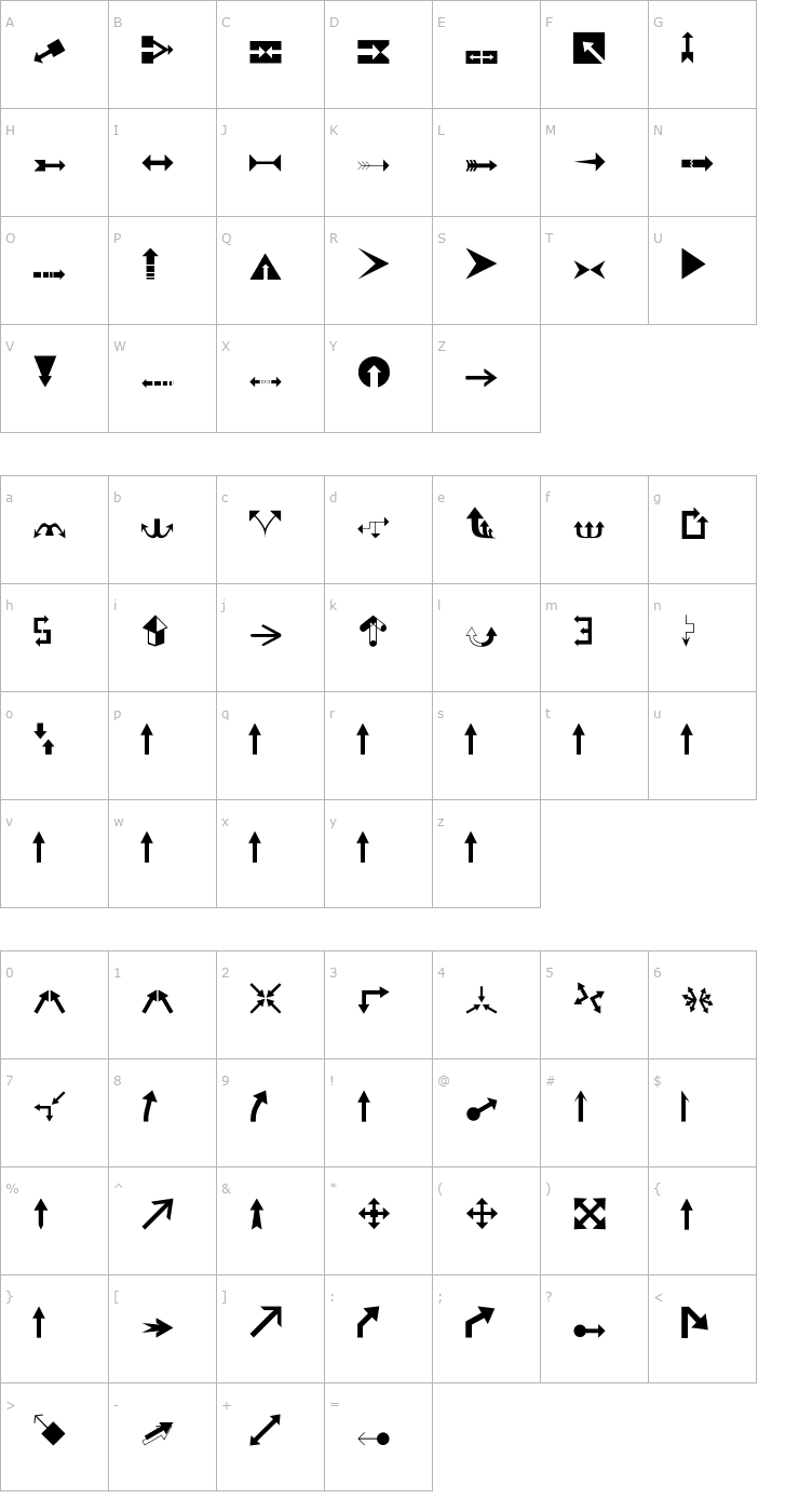 Character Map Arrows1 Font