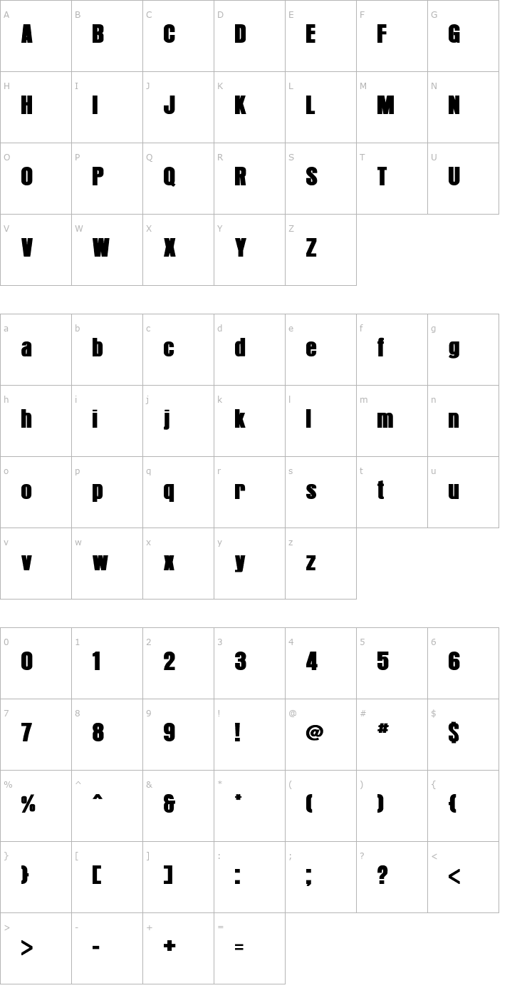 Character Map Arroyo Bold Font