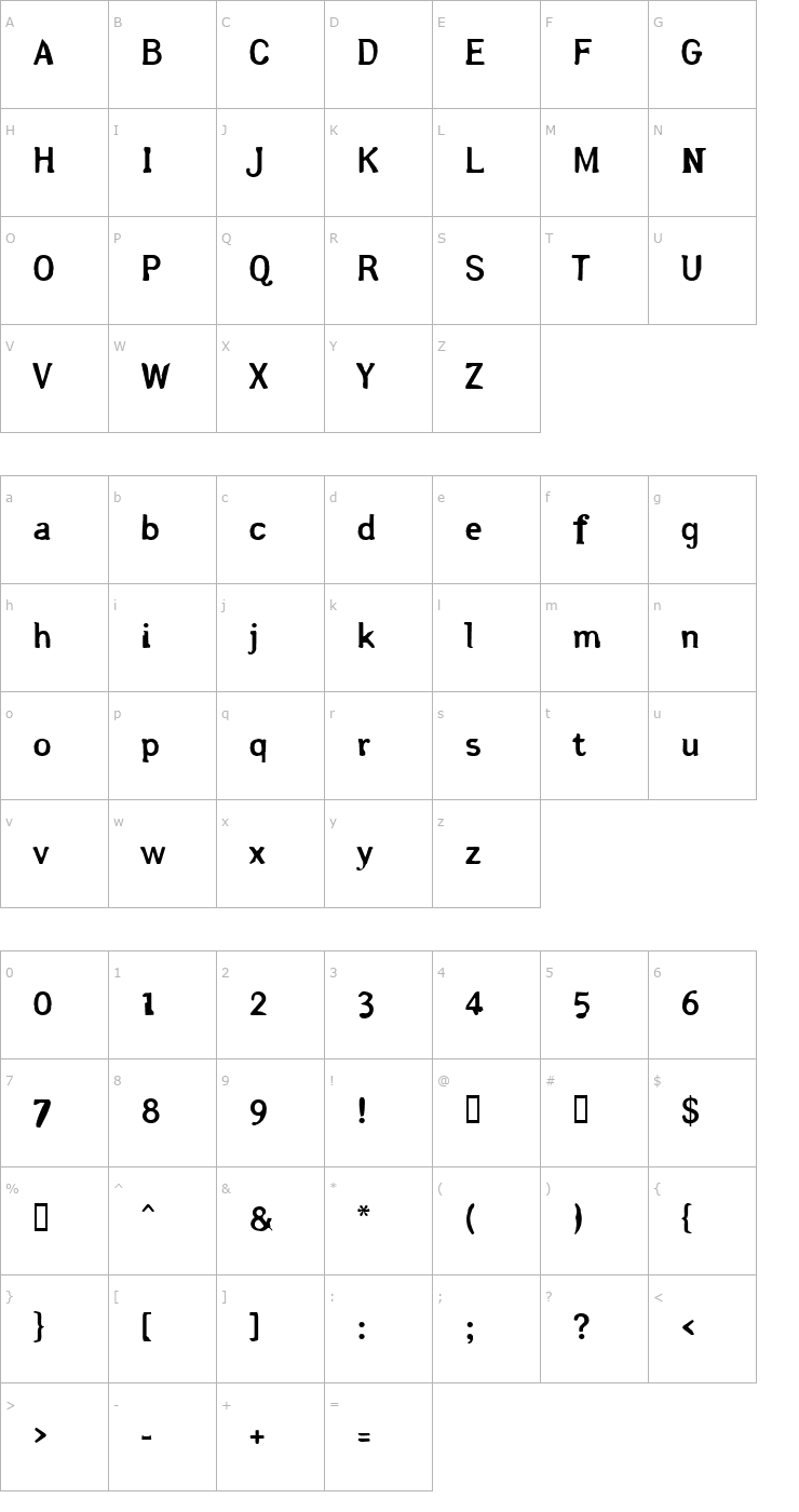 Character Map Arsle Gothic Font