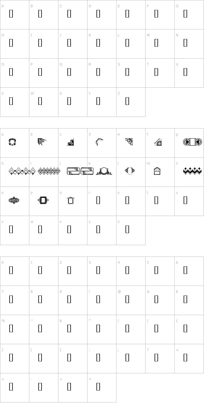 Character Map ArtDeco Motif Font