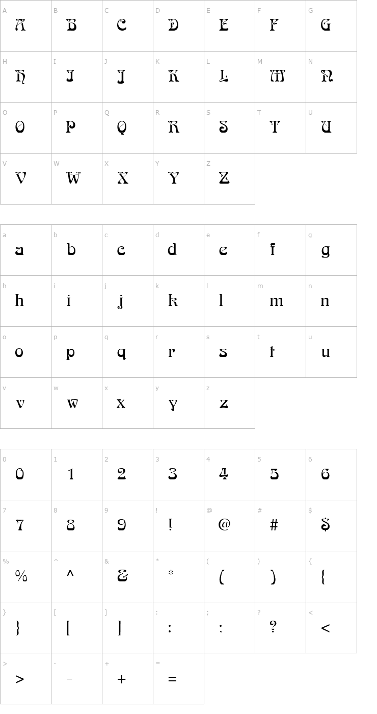 Character Map ArtDecoLightSSK Font