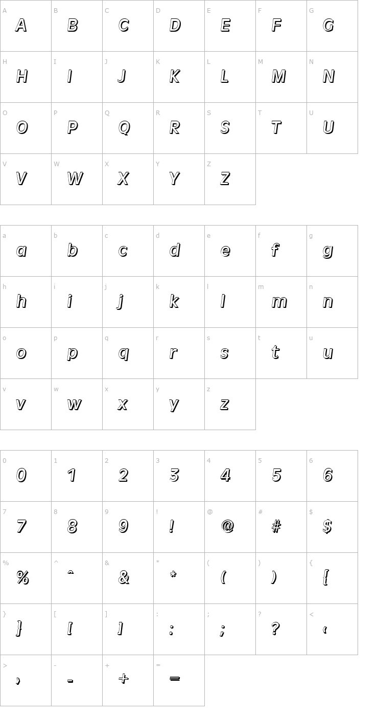 Character Map ArthurBeckerShadow-Medium-Italic Font