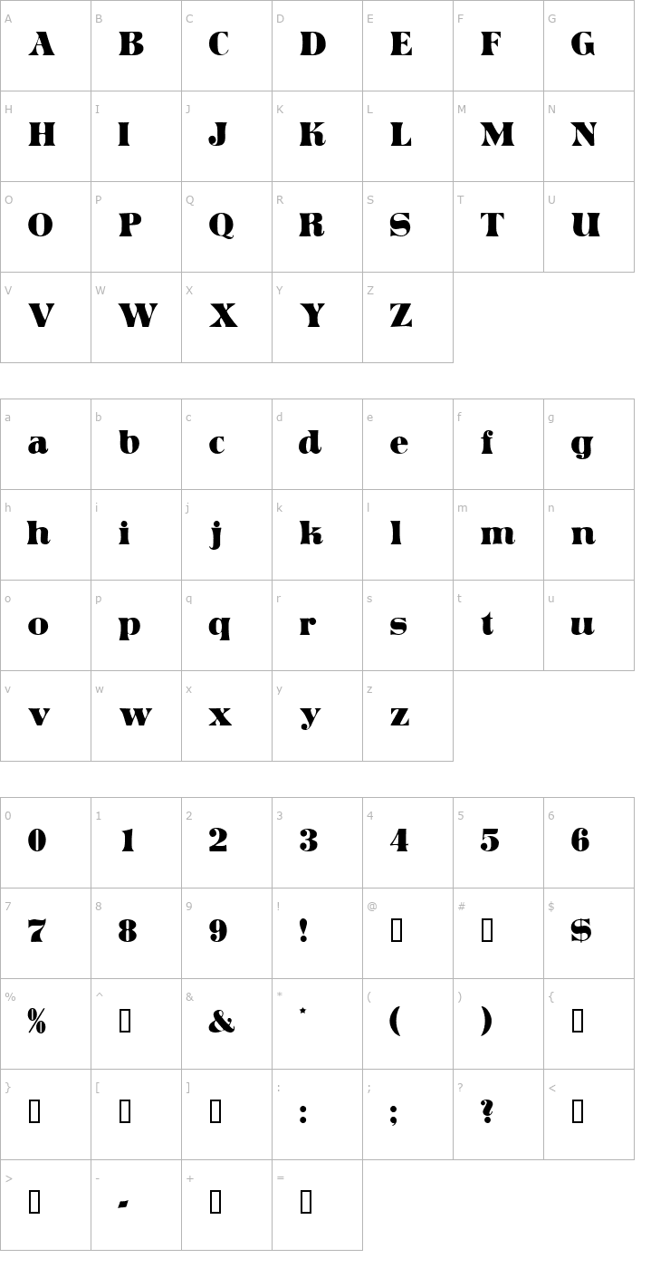 Character Map ArticulaDisplaySSK Font