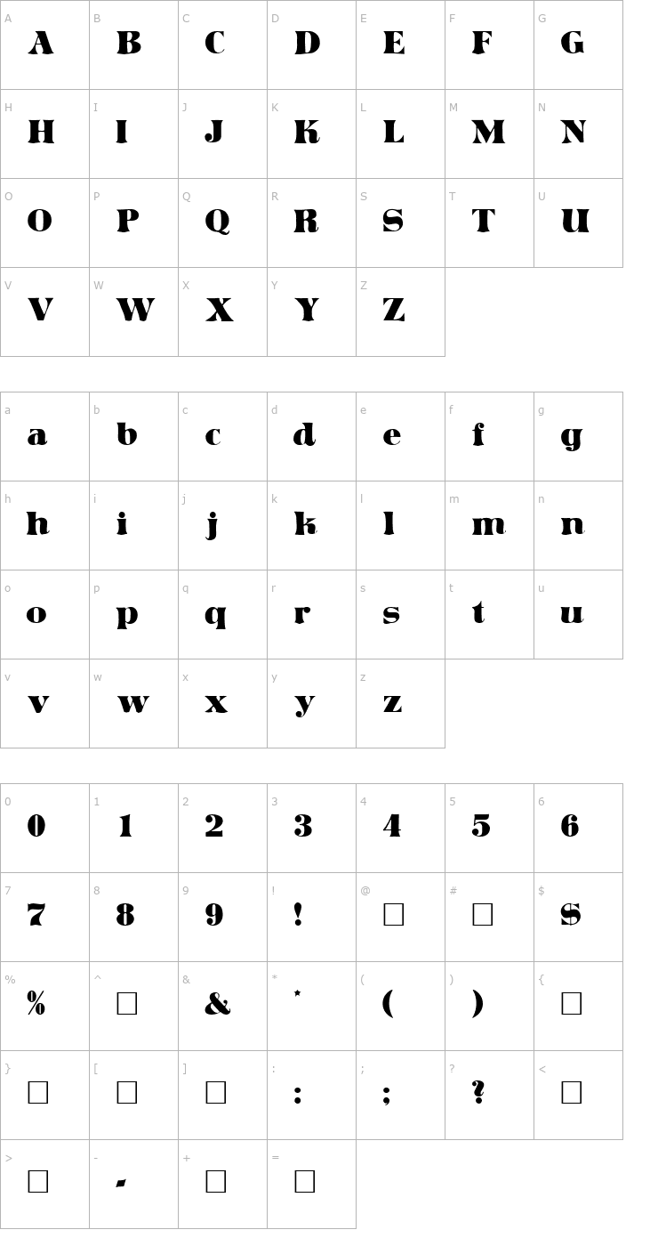 Character Map ArticulaDisplaySSK Regular Font