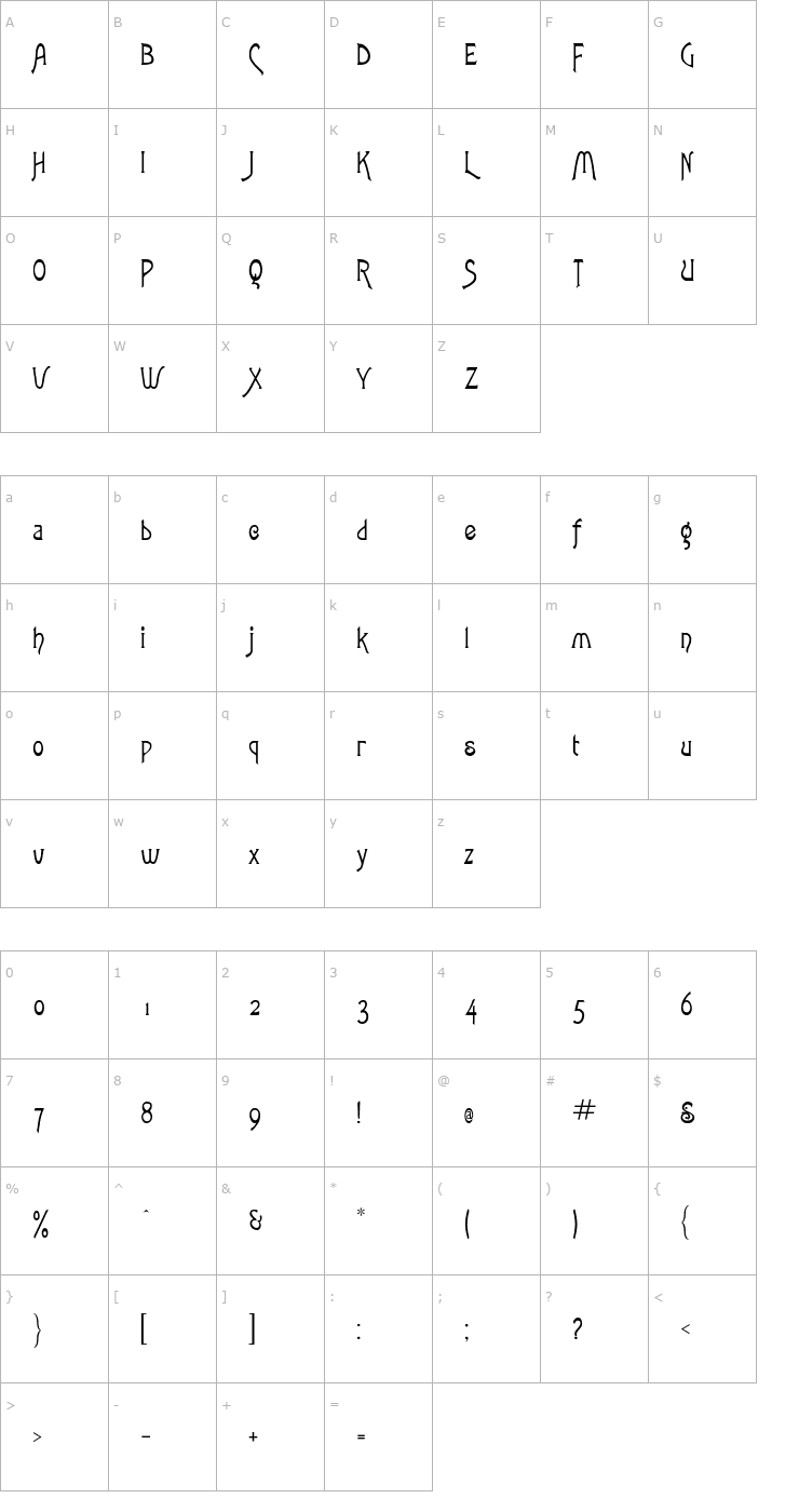 Character Map Articulate Font