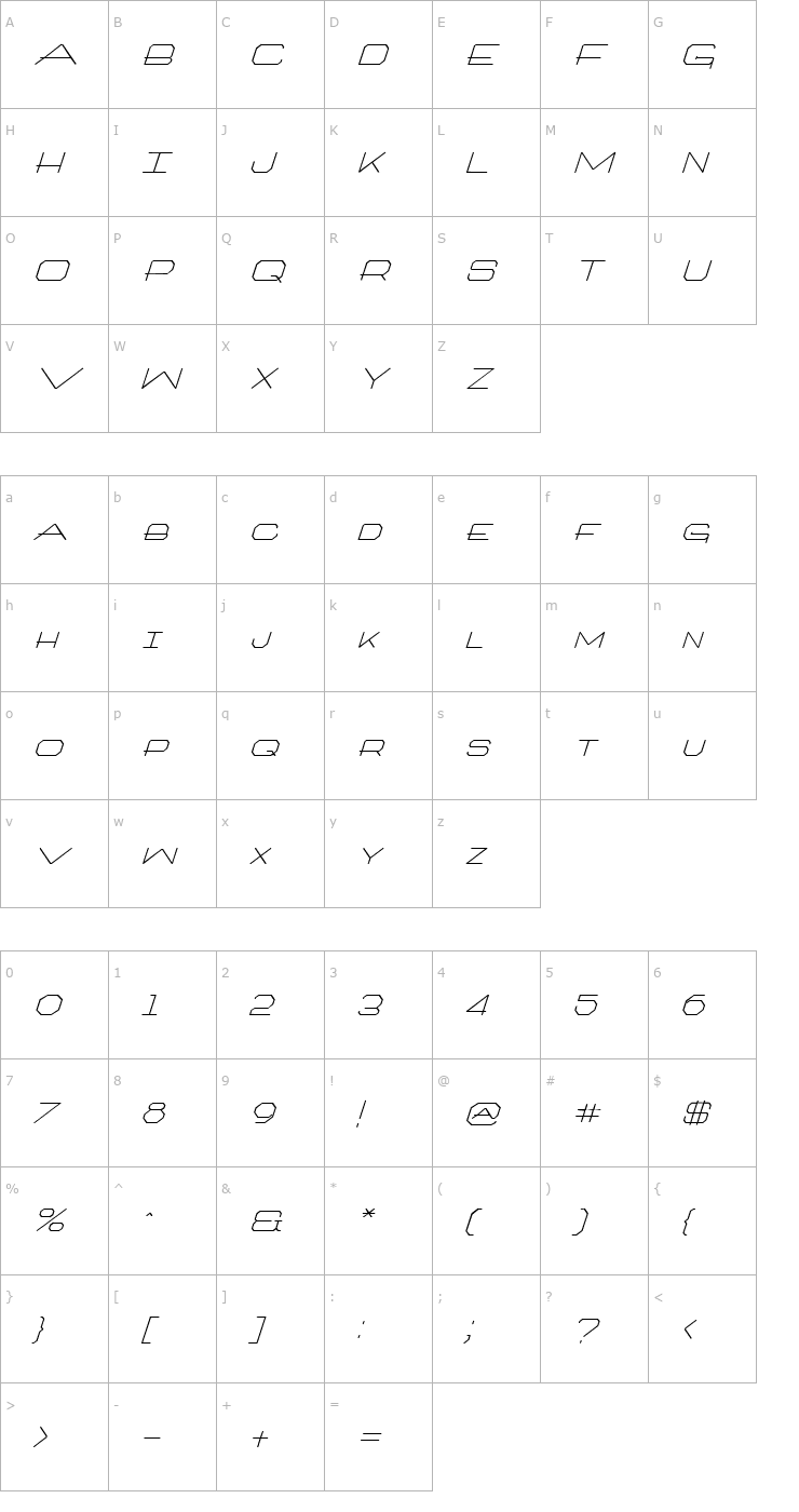Character Map Artlookin Italic Font