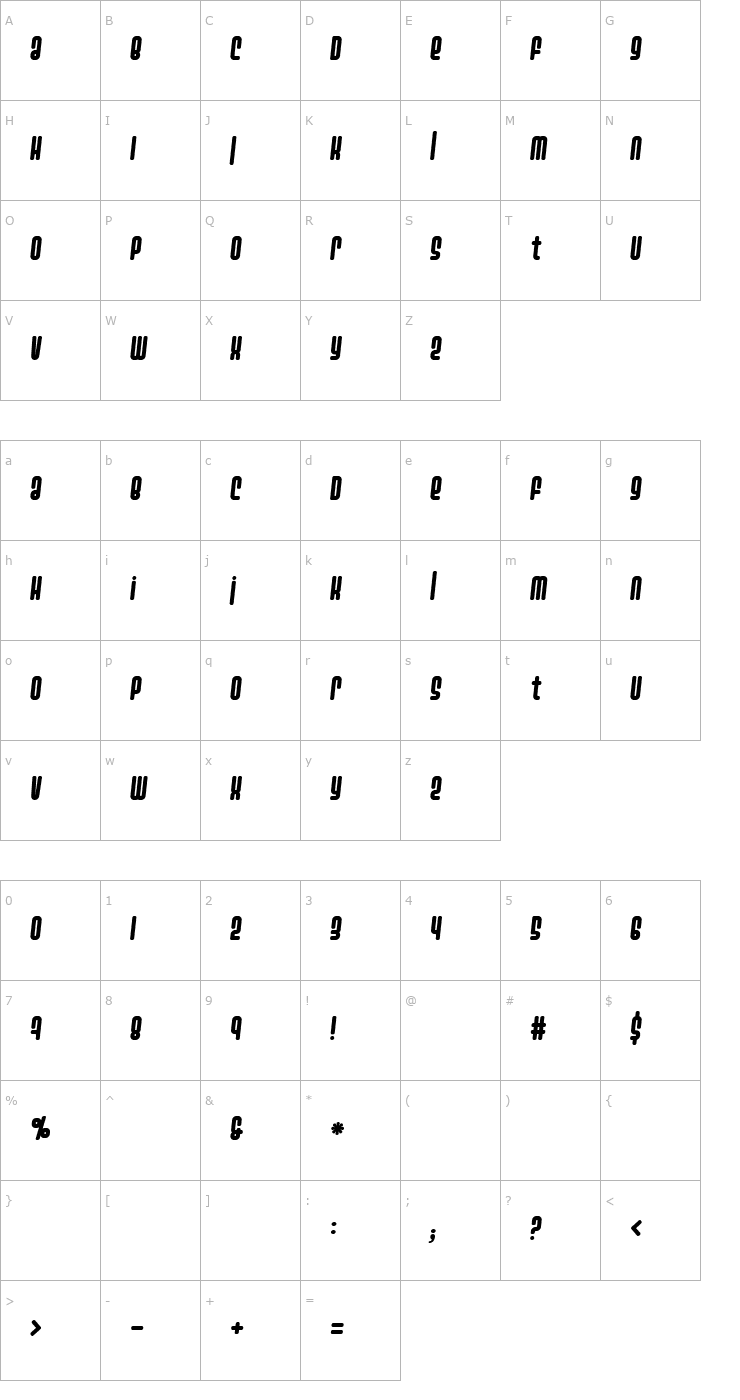 Character Map Ashbury Italic Font