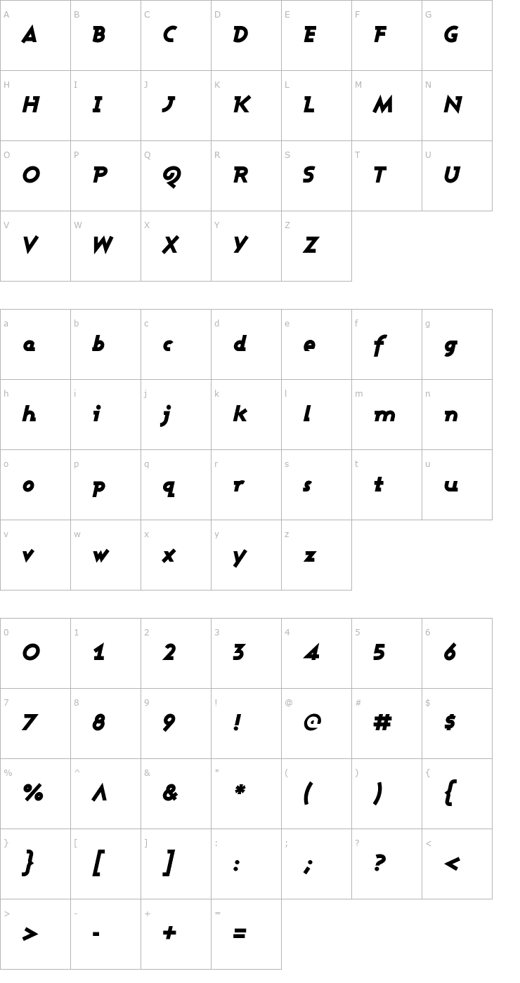 Character Map Ashby Black Italic Font