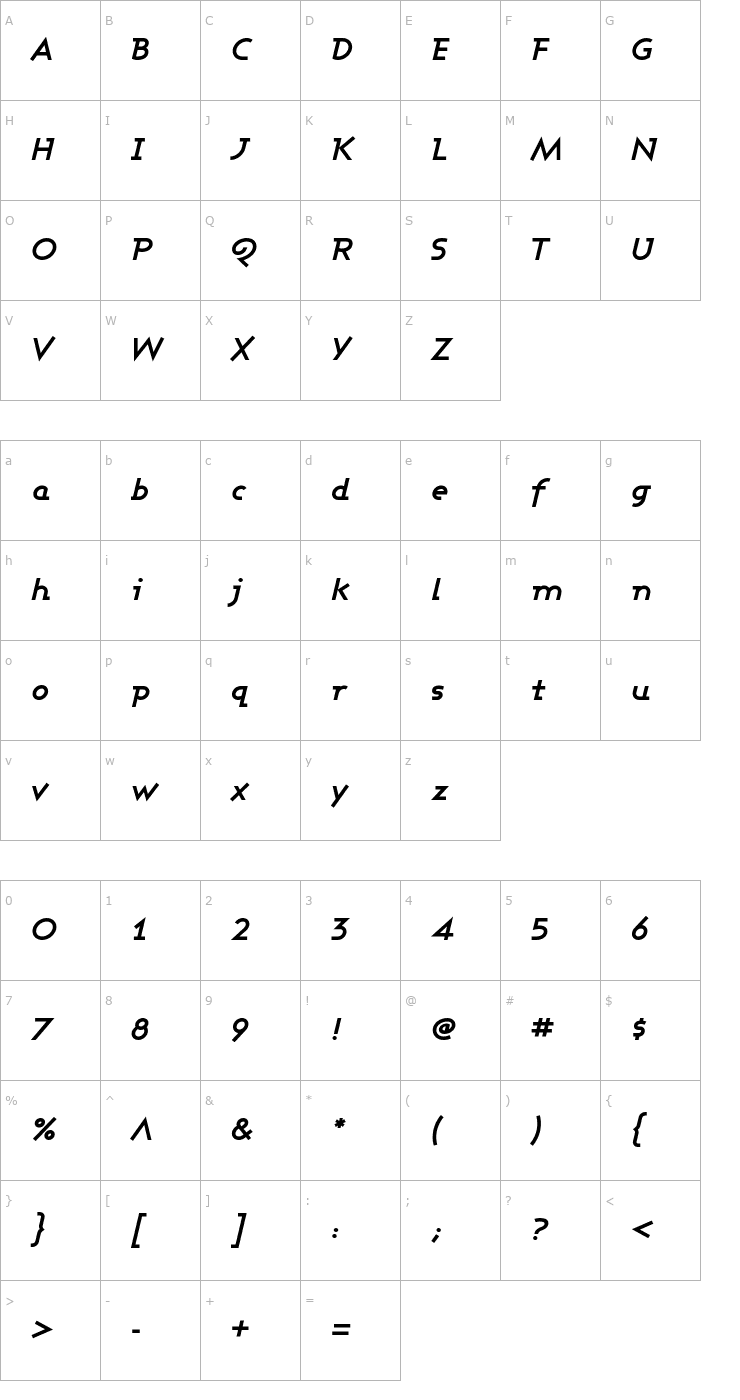 Character Map Ashby Bold Italic Font