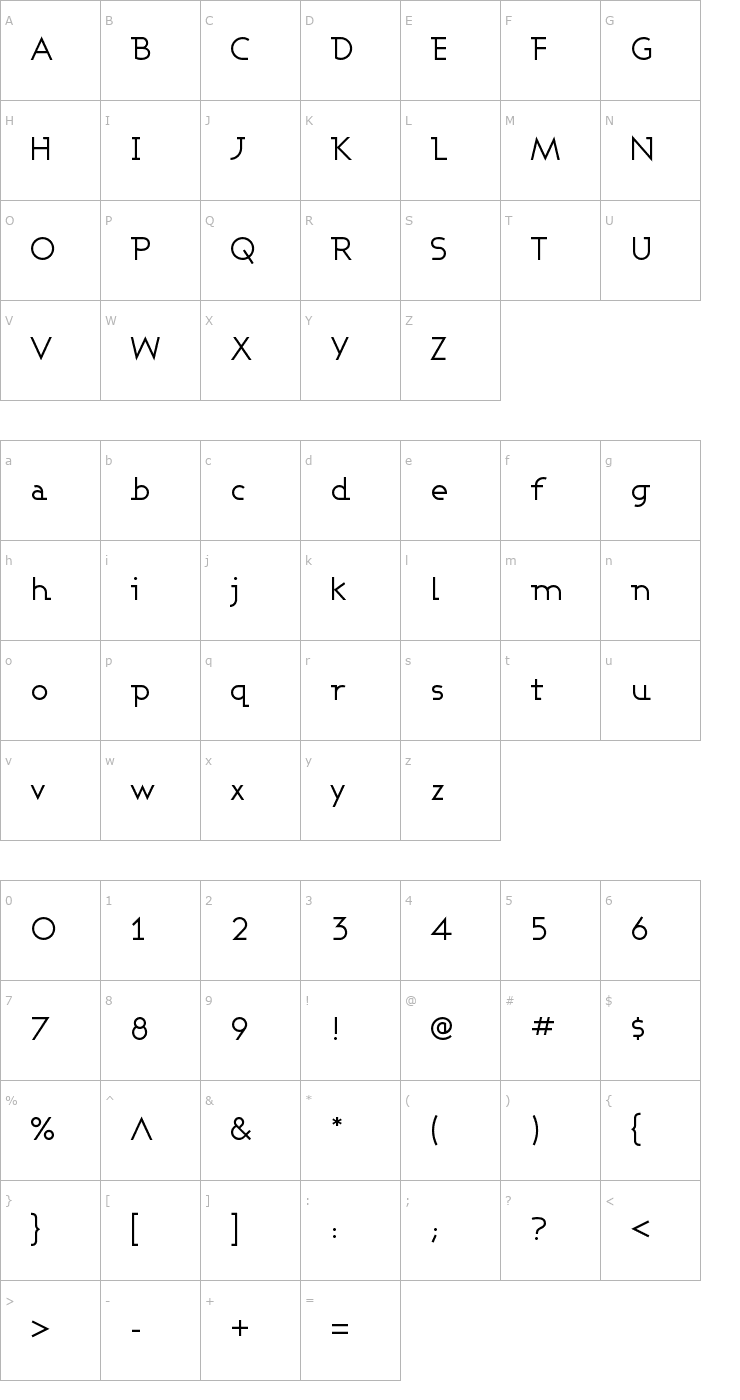 Character Map Ashby Book Font