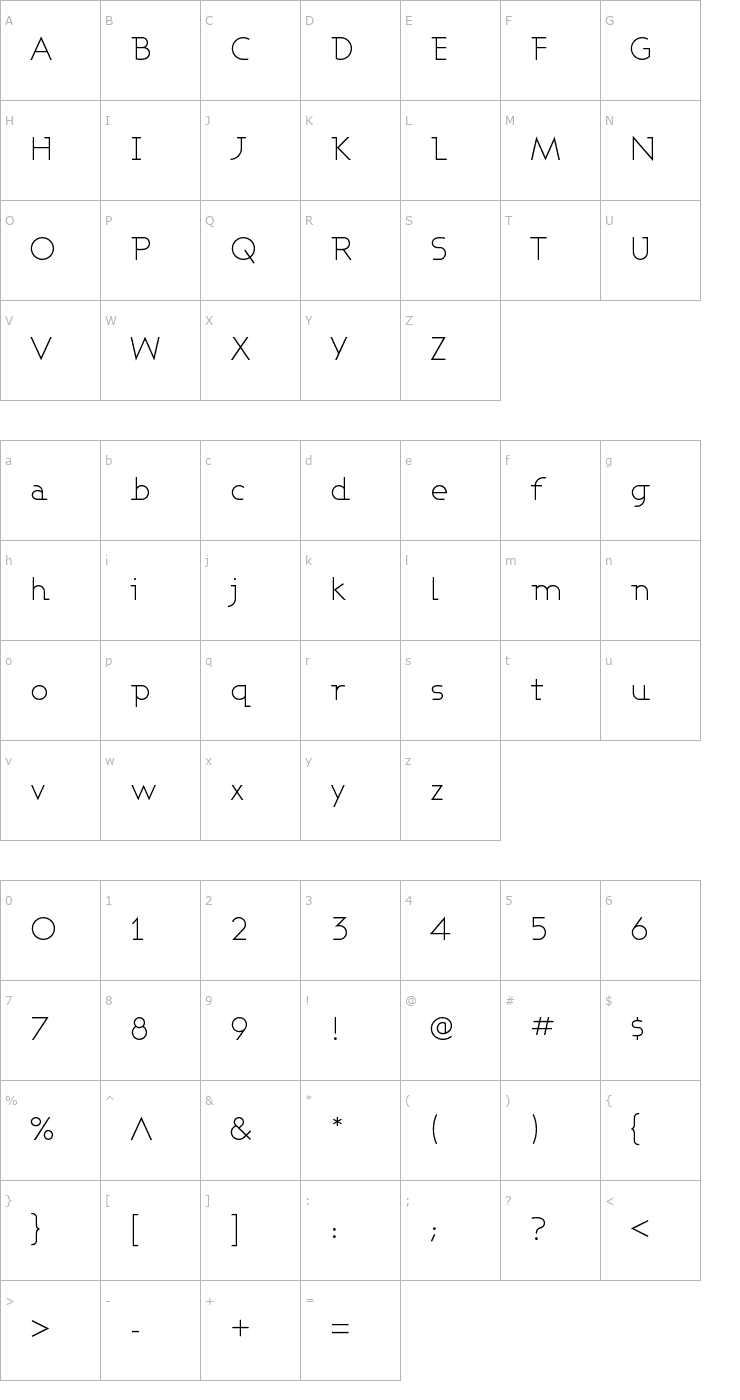 Character Map Ashby Light Font