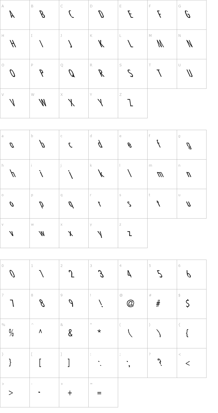 Character Map Ashes 1 Font