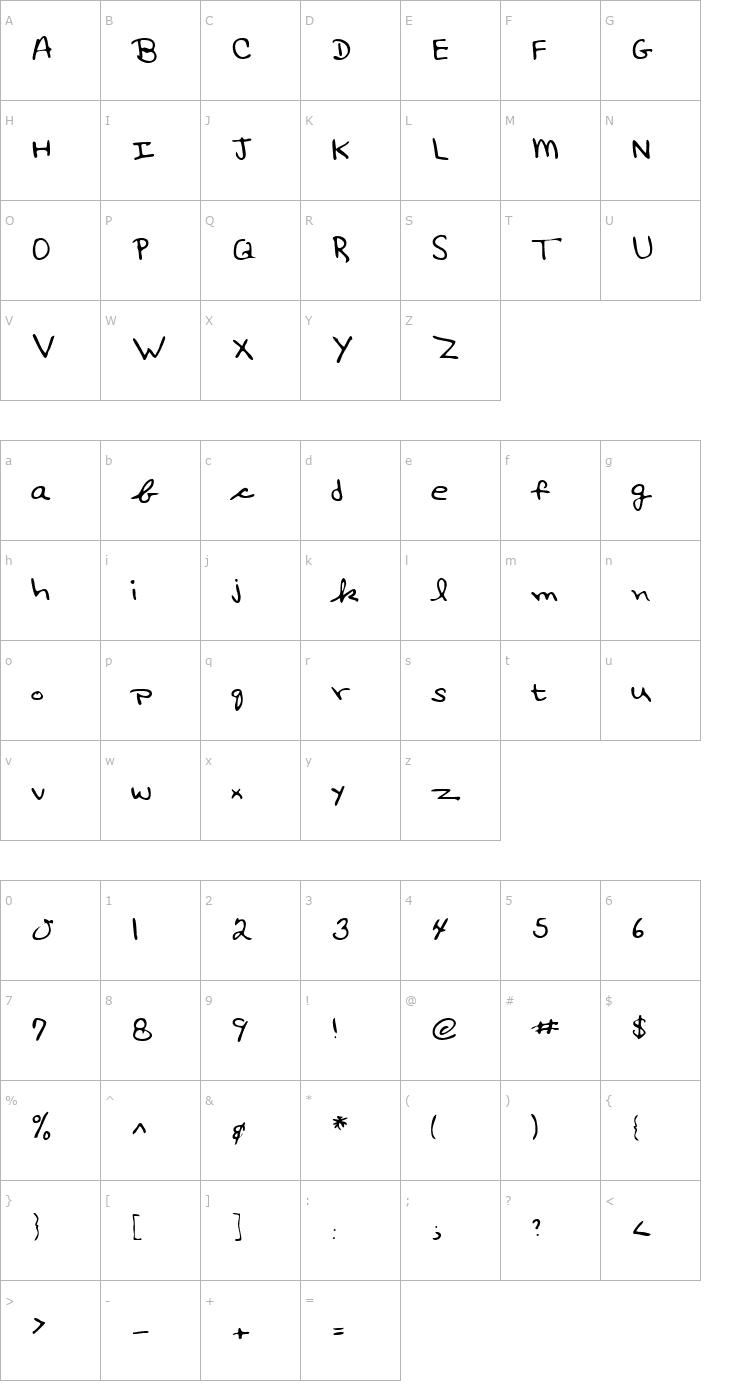 Character Map AshtonsHand Regular Font