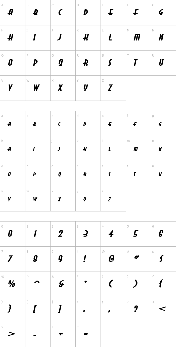 Character Map Asia Extended BoldItalic Font