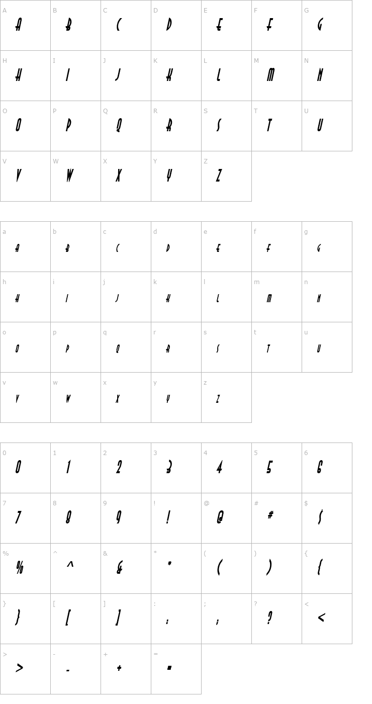 Character Map Asia Thin BoldItalic Font