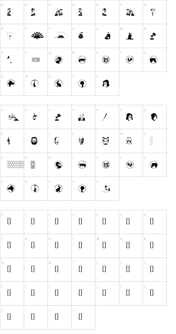 Character Map Asian Dings Font
