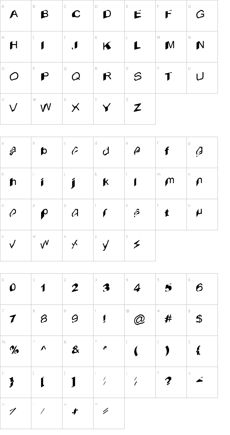 Character Map Askew Font