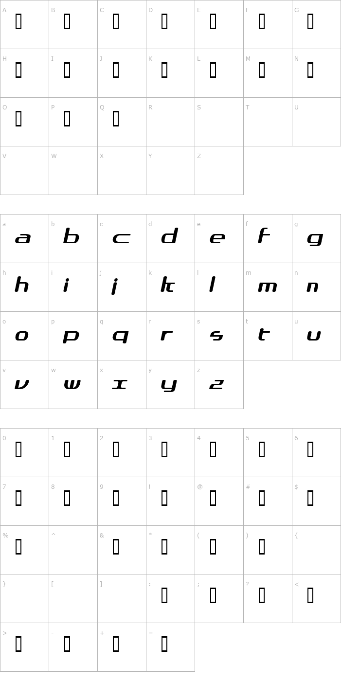 Character Map asos19101357 BoldItalic Font