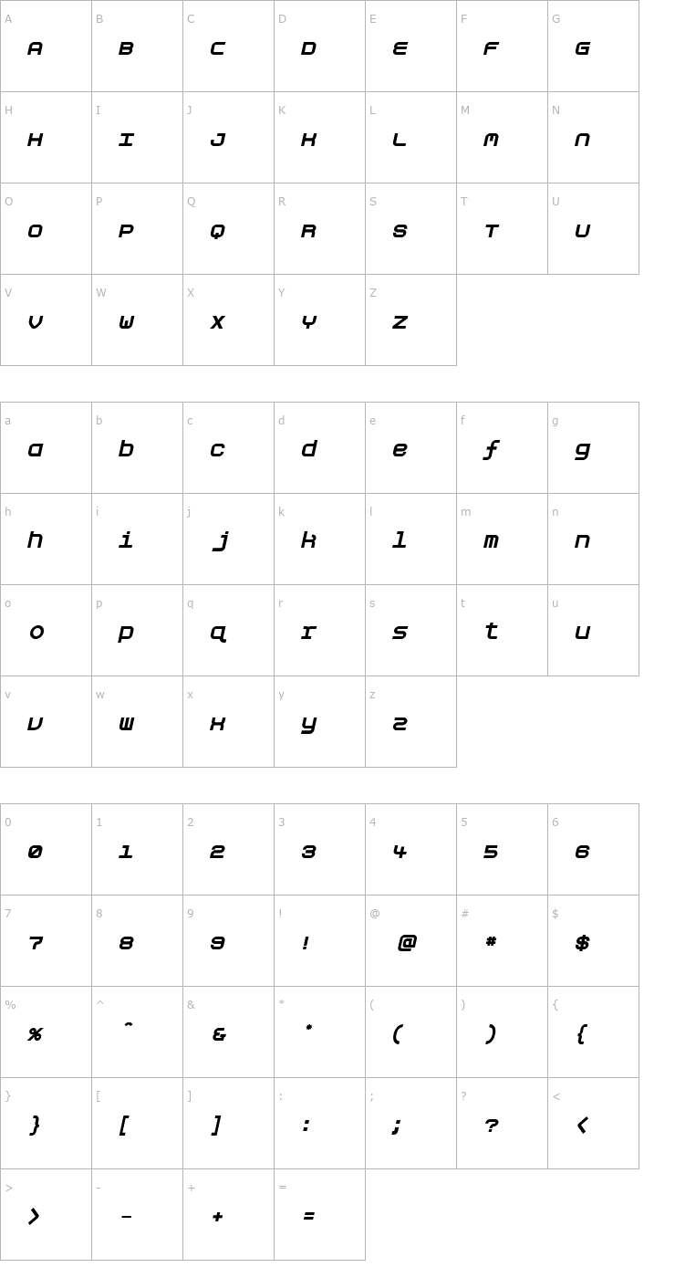 Character Map AspirinRefillCollapsed Font