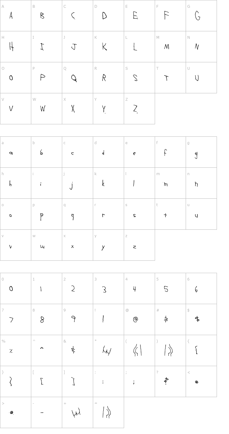 Character Map AssBackwards Font