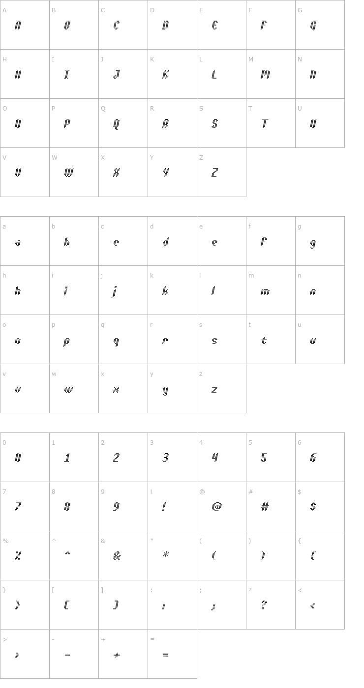 Character Map Asterix Italic Font