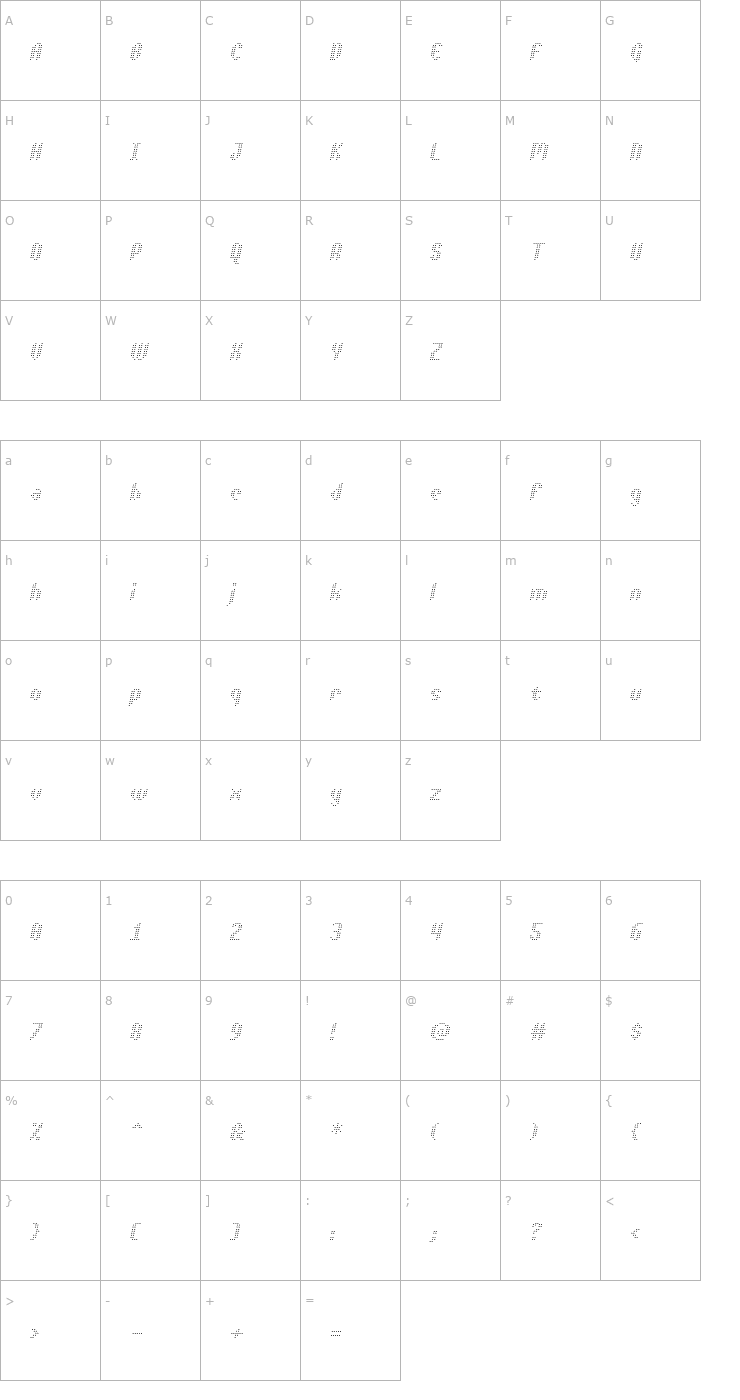 Character Map Asterix Light Italic Font