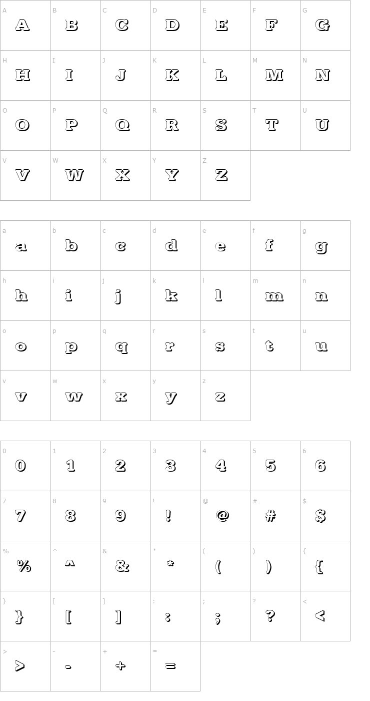 Character Map AstridBeckerShadowE-Bold Font