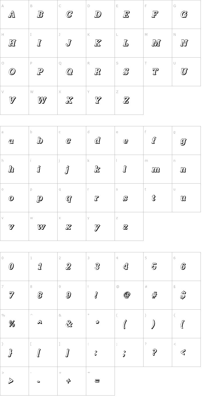 Character Map AstridBeckerShadowN-Medium-Italic Font