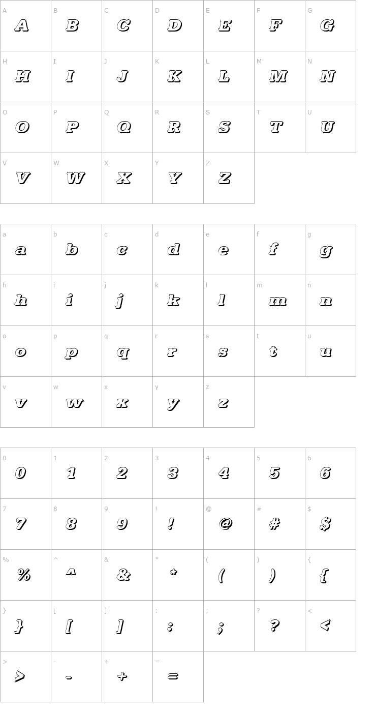 Character Map AstridBeckerShadowW-BoldItalic Font