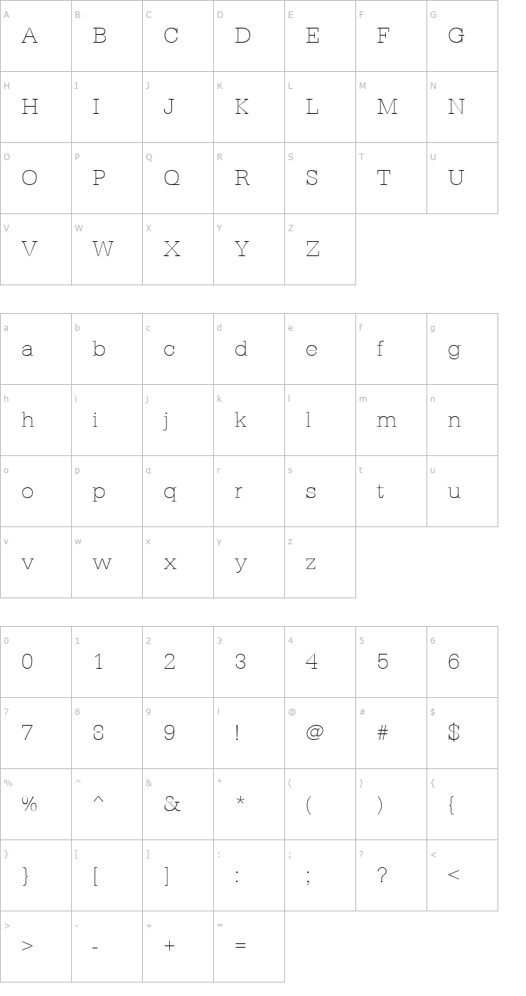 Character Map AstridBeckerWideXlight Font