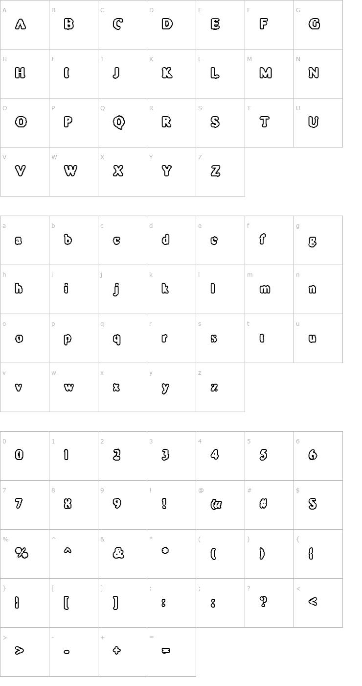 Character Map Astro Creep 2 Font