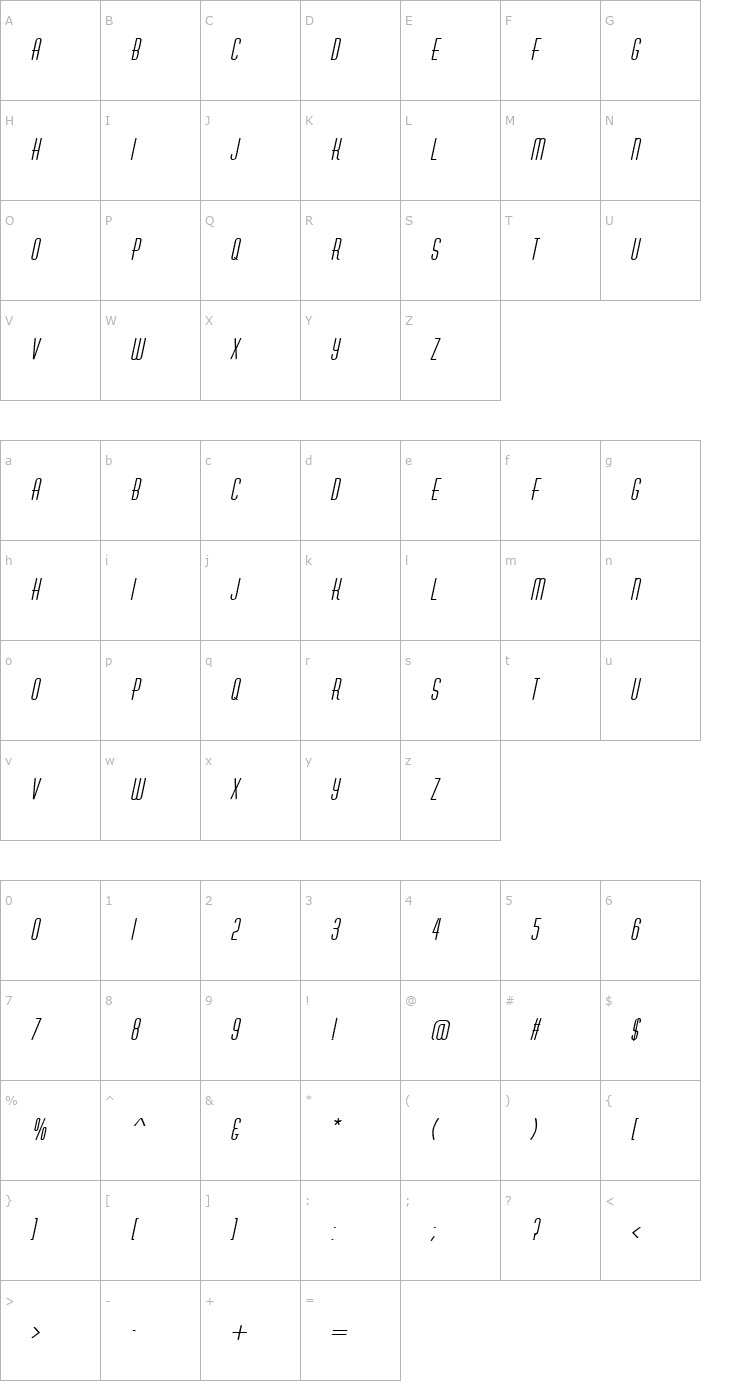 Character Map Astute Italic Font