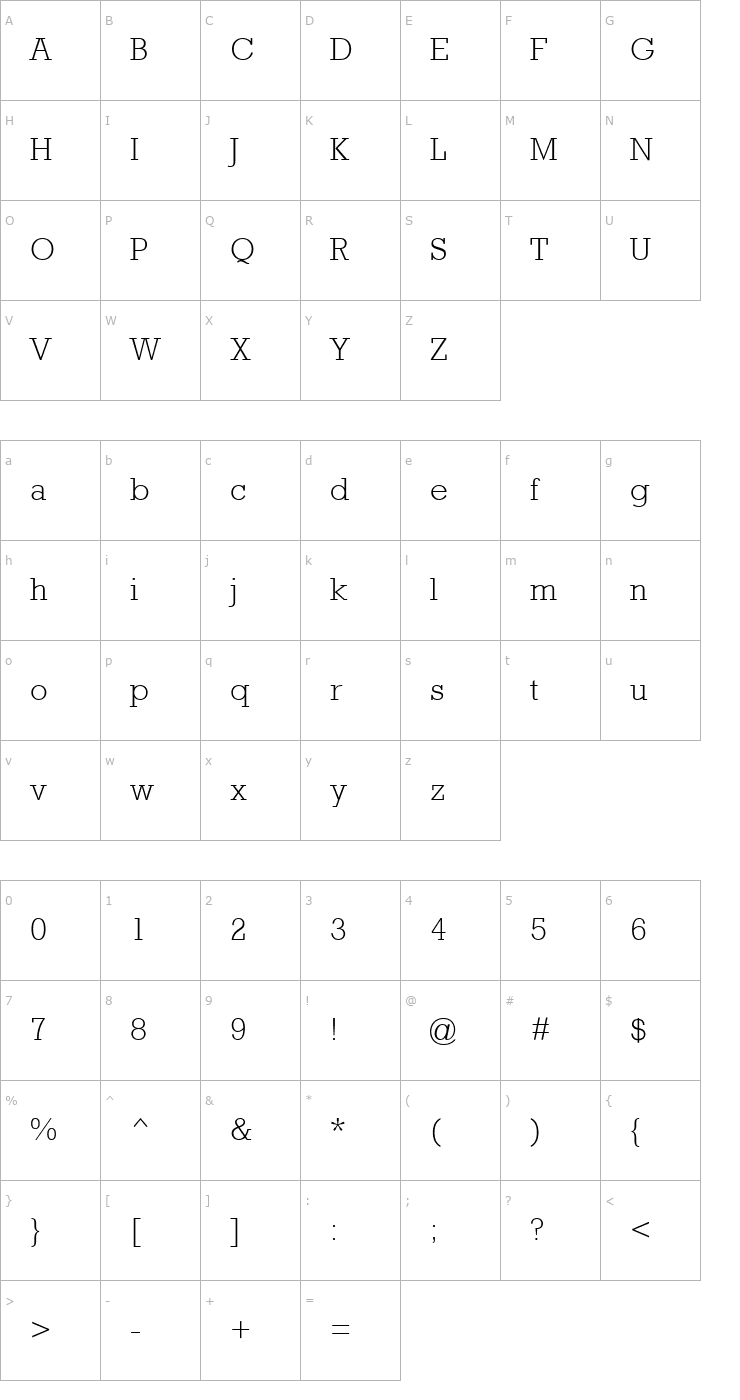 Character Map Astute Light SSi Light Font